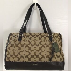 COACH Park Triple Zip Satchel Brown Leather & Signature Canvas Y2k